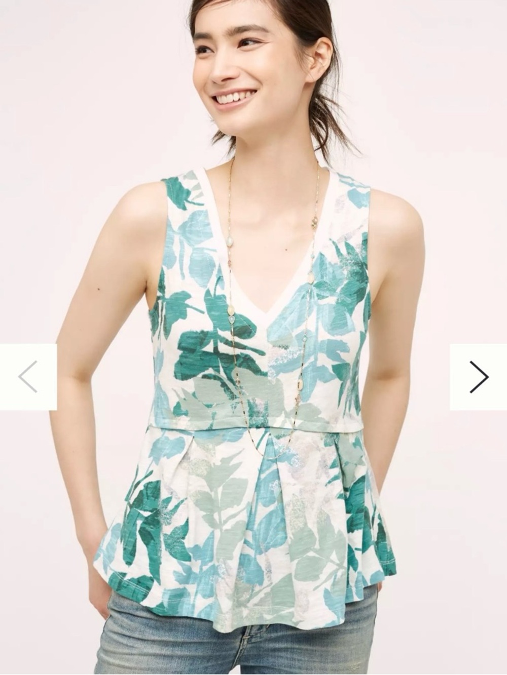 Anthropologie Deletta Amalia Peplum Tank, Small, Green Motif